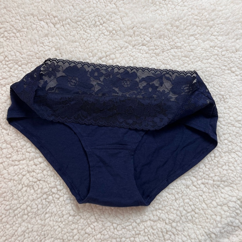 NWT Victoria's Secret lace waistband cotton bikini- dark blue
